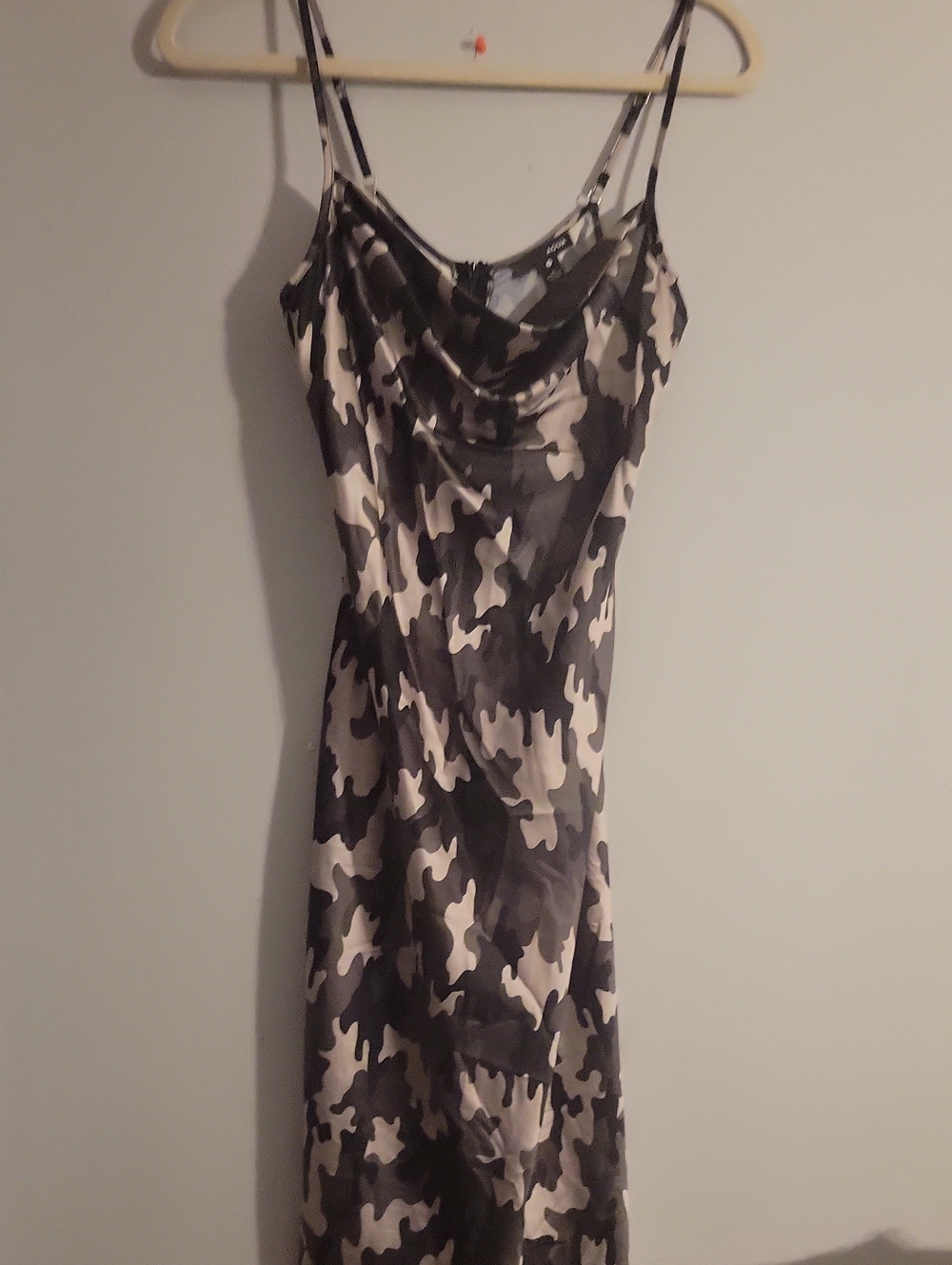 Aqua Black & Cream Camo Cowl Neck Midi Slip Dress